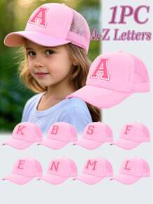 1pc Kid's 26 Alphabet Baseball Cap, Fashion Versatile Casual Sun Hat,Pink Mesh Breathable Trucker Cap, Suitable For Girls Back To School Daily Outfit, Gift