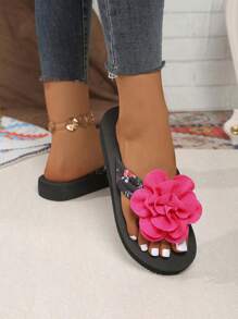 Sandalias de cuña con suela gruesa y diseño floral para mujer, chanclas antideslizantes para la playa en verano