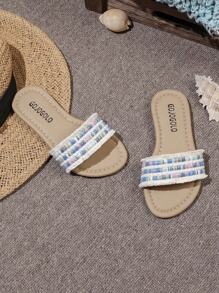 2024 年夏季新款女童编织休闲软底拖鞋 - 軍綠色 - 查看 2