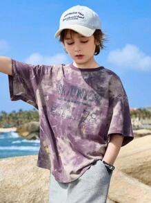 ASK JUNIOR 青少年男孩扎染仿旧泼漆印花短袖 T 恤 - 紫色 - 查看 8