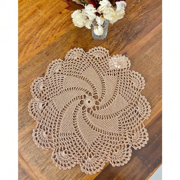 Sousplat Bandeja Redonda 33cm Folha Torta Crochê Artesanal