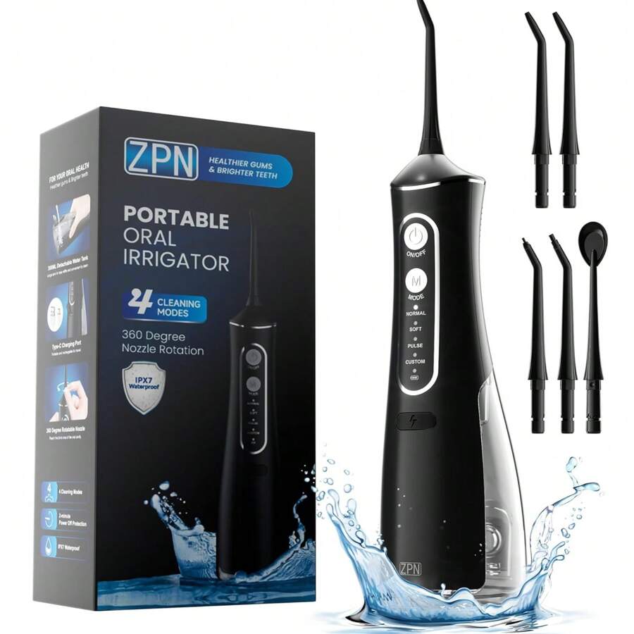 Máy tăm nước nha khoa Oral Irrigator Dental Water Flosser Teeth Whitening không thấm nước cầm tay Dental Water Jet Floss 300ML làm sạch răng - màu đen - Xem 1