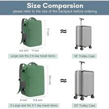 Mochila de Viaje 10 kg Avion 35L Grande Impermeable para Hombre y Mujer, Compartimento Laptop 15.6 pulgadas, Puerto USB Integrado, Maleta Mano Funcional, Práctica Equipaje Cabinas, Negro - Verde Peridoto - Ver 3