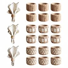6pcs/Set 3.5x4.5in (9x12cm) Jute Woven Napkin Rings, Country Style Thickened Cylindrical Napkin Holders, For Dining Table Decor, Housewarming Gift