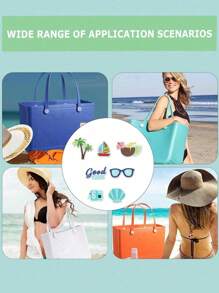 Rubber Beach Charms For Bag Bags Inserts,Fashionable Blue Tropical Island Beach Themed Charm Inserts,Bag Accessories&Shoe Accessories For Clogs,PVC Rubber Totes Inserts Charm,Rubber Beach Bag,Tote Handbag Decoration For Beach Party Favors