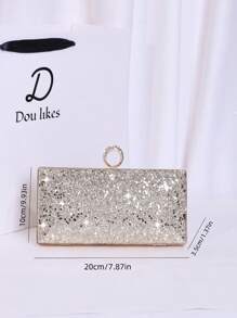 闪亮的盒形手拿包，迷人、时尚、优雅的盒形晚宴包，适合正式活动、派对和婚礼 - 銀色 - 查看 3