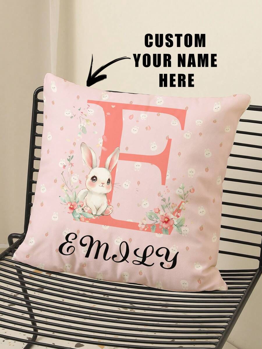 1pc Customizable Name Or Photo Printed Throw Pillow Cover, Wedding Couple Gift, Home Decor, Single-Sided Printing, No Filling Included, 1pc Customizable Pillow Cover