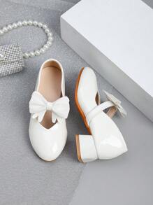 Bailarinas de piso blando tipo Mary Jane, zapatos beige con decoración de moño para niñas de talla media, zapatos versátiles para vestir