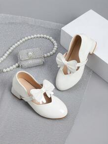 Bailarinas de piso blando tipo Mary Jane, zapatos beige con decoración de moño para niñas de talla media, zapatos versátiles para vestir