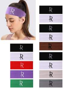 2/3/4/5 件原创字母 LOGO 弹性加宽头带男女通用防滑吸湿排汗柔软纤维头带运动休闲装适合瑜伽、跑步、健身、所有季节 - 彩色 - 查看 1