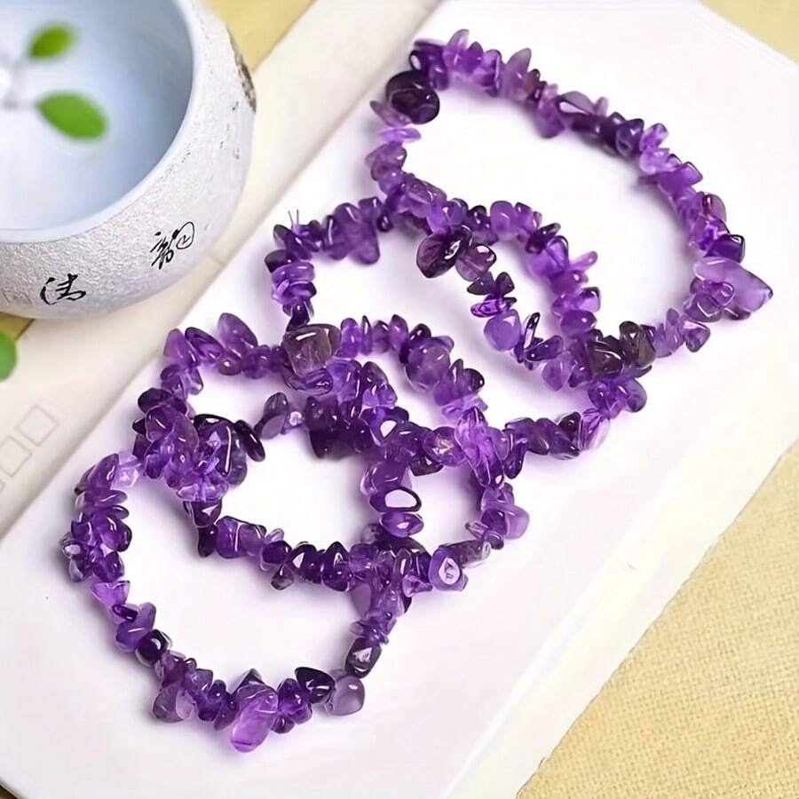 3pcs Natural Amethyst Crystal Stretch Bracelet, Bohemian Style Asymmetrical Bead Jewelry, Ideal Gift For Girlfriend And Mother, DIY Beaded Accessory, Art Craft Supplies
