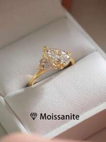 1pc Women's Quality Pear-Cut Double Stone 925 Sterling Silver Ring, 2ct Pear Moissanite, Minimalist French Design Jewelry, Wedding/Anniversary Gift, Includes Moissanite Certificate And Deluxe Gift Box