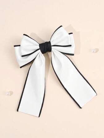 1 st Svart Vit hårbåge för flickor Dubbellagers rosett Alligatorklämma med svans Hårklämma för bröllopsfest Elegant senior hårklämmor Enkel hårspänne Barnhårtillbehör