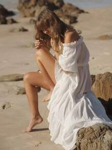 Sexy Beach Vacation Off-Shoulder Dress - White - View 5