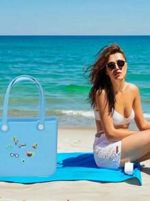 Rubber Beach Charms For Bag Bags Inserts,Fashionable Blue Tropical Island Beach Themed Charm Inserts,Bag Accessories&Shoe Accessories For Clogs,PVC Rubber Totes Inserts Charm,Rubber Beach Bag,Tote Handbag Decoration For Beach Party Favors