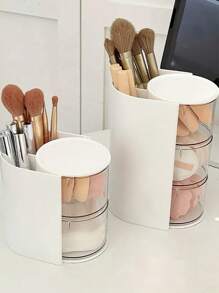 1pc Multifunctional Rotating Makeup Organizer, Dustproof Tabletop Storage Box For Makeup Brushes, Makeup Sponge, Lipsticks, Eyebrow Pencils