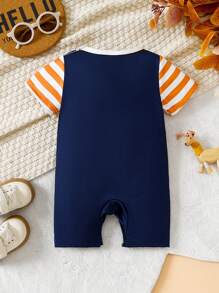 Infant Boy Giraffe Print & Striped Short Sleeve Romper Cute Comfortable Outfit