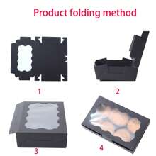 12 件黑色纸质饼干盒，带透明窗口，小礼品容器，用于甜点、糕点、糖果，适用于婚礼、派对、圣诞节、生日、婴儿洗礼情人节 - 黑色 - 查看 9