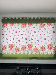 Kitchen Set Kit 10 Printed Pieces Window Curtain Table Runner Sink Curtain Tea Towel Placemat - flores rosa verde - 查看 3