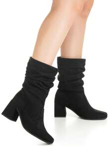 GiGiL Women's Boots Square Toe High Heel Thick Wrinkled Easy Fit Stretch Party Elegant Comfortable Slouch - màu đen - Xem 4