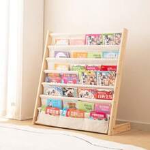 Wooden Bookshelf For Wood Bookrack Canvas Book Storage Shelf Display Bookshelf 6 Tier Book Rack For Bedroom Living Room Playroom Storage Organizer Natural 29.52" L X 11.81" W X 31.10" H