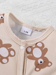 3pcs Baby Boy Cute Cartoon Bear Allover Print Allover Print Footie Jumpsuit Set