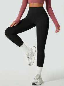 夏季运动女士柔软贴身瑜伽紧身裤，弹力舒适瑜伽健身裤 - 黑色 - 查看 5