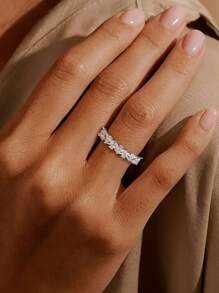 1 Stück Verlobungs- und Hochzeitsring mit funkelnden Diamanten, 925 Sterling Silber, romantischer eleganter Damen Ehering, Braut Schmuck Geschenk