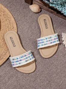 2024 年夏季新款女童编织休闲软底拖鞋 - 軍綠色 - 查看 5