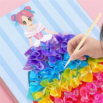 4 件/套圆点艺术、公主幻想卡通圆点贴纸、女孩装扮贴纸书、贴纸工艺品、手绘圆点艺术、DIY 工艺套件、装扮贴纸 [参考最后一张图像进行批量订购] [实际产品包括 4 张贴纸、1 个工艺套件和 1 支笔]