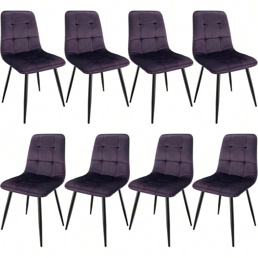 2025-NEW JIJIAN Set Of 4 Dining Chairs, Upholstered Chairs Made Of Velvet Fabric And Black Metal Legs, Kitchen Chairs 120 Kg Load Capacity, Deep Purple - 影像顏色 - 查看 1