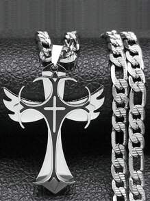 Men's Multi-Layer Christian Cross Pendant Necklace, Stainless Steel Gold-Plated Cross Necklace In Hip Hop Style - Necklace - View 2