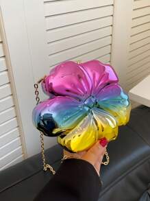 Women's Elegant Mini Flower Shaped Chain Crossbody Bag, Metallic Y2K Style Theme Party Shoulder Bag, Fashionable Novelty Shaped Bags, Versatile Small Mobile Phone Key Coin Purse, Portable Outdoor Travel Vacation Cosmetic Bags, Wear-Resistant Solid-Color Clutch Bag - Vàng - Xem 11