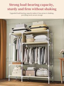 1pc Cute Cartoon Pattern Portable Wardrobe, Modern Style Fabric Cover, Steel Pipe Frame And Plastic Connectors, Sturdy And Durable, With 2 Hanging Sections And 2 Storage Shelves, Reasonable Storage Space, Suitable For Home, Single Apartment, Dormitory, Bedroom Closet Storage Furniture, 86x45x170cm - Multicolor - View 13