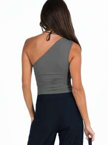 Women's Summer One Shoulder Tank Tops  Soft Stretchy Solid Color Floral For Daily Date Night Party - 灰色 - 查看 4