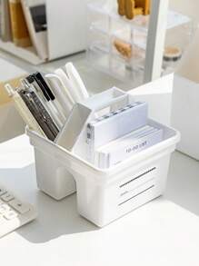 1PC Plastic Storage Basket With Handle, Portable Pencil Box And Pencil Box, Multifunctional Desk Portable Storage Box, Must-Have For Thanksgiving Back To School, Exquisite Gift