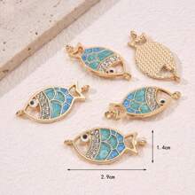5pcs Unique & Stylish Antique-Style Fish Double Loop Connector For Diy Jewelry Making, Suitable For Women's Bracelet/Necklace Matching - Multicolor - View 5