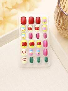 (168pcs 7 Packs) And (24pcs 1 Pack) Children's Acrylic False Nails Press-On Pre-Glued Full Cover Glitter Cute Everyday Food, Macron Biscuits, Small Cakes, Pizza, French Fries, Strawberries, Cherries Other Elements Short Children's Stick-On False Nails Set Suitable For Children Little Girls - Cute Simple Food Festival Party Theme Nail Diamond - Multicolor - View 11