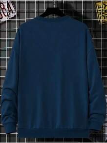 Booos Men's Round Neck Sweatshirt Premium Cotton Flannel Jacket Blouse New Release - Navy Blue - View 2