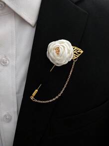1pc Unisex Bride & Groom Style Chest Flower, Simple Decoration With Wine Red Roses, Chain, Perfect For Wedding, Party, Daily Wear - A - View 5