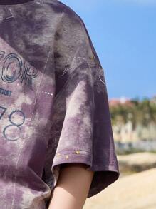 ASK JUNIOR 青少年男孩扎染仿旧泼漆印花短袖 T 恤 - 紫色 - 查看 10