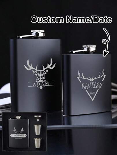 1 Set Customized Portable Liquor Flask Set, Personalized Engraved Flask For Men, Can Engrave Name And Date, Custom Flask, Father's Day Gift, Wedding Essential