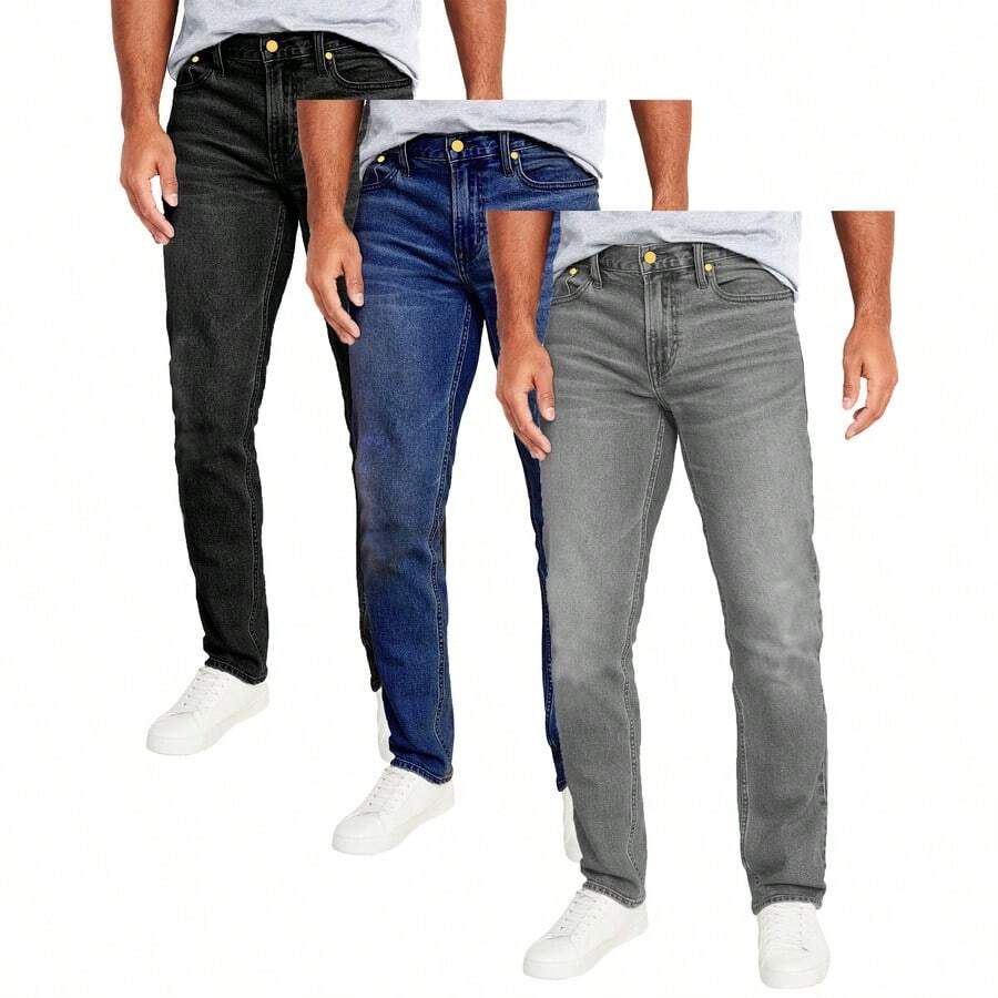 3-Pack Men's Flex Stretch Slim Straight Jeans - Black - Dark Blue - Grey - View 1
