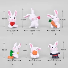 6pcs Resin Bunny Figurines Set - Indoor & Outdoor Rabbit Decor For Various Room Types - Easter Party Decorations & Gifts - No Electricity Needed - Multicolor - View 11