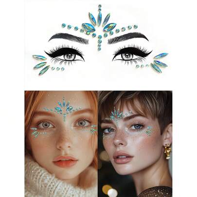 (1 Sheet) Multi-Color Rhinestone Face Gems, Blue Makeup Masquerade Party Holiday Festival Sis Face Decor Waterproof Lasting Faux Jewels Y2K