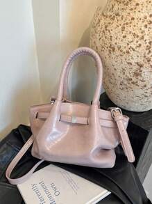 2025 新款复古时尚褶皱手提包，简约通勤斜挎单肩包 - 粉色 - 查看 1