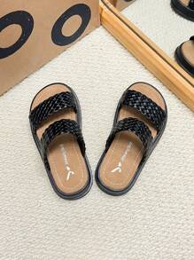 Kids Retro Woven Sandals, Casual Soft Bottom Slides For Boys And Girls, Suitable For Beach, Shower, Outdoor In Summer - Black - View 3