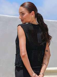 Women Knit Weave Vest Spring Summer Sleeveless Jacket Spring Autumn Casual Slim Elastic Solid Top