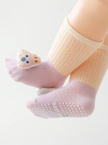 2 双新生儿袜子，轻便夏季，可爱卡通设计，防滑，宽松袖口，适合 0-12 个月婴儿 - 彩色 - 查看 4