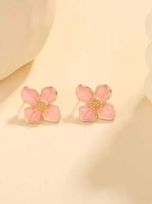 A Pair Of Stylish Spring - Summer Petal - Flower - Shaped Enamel Alloy Stud Earrings, Offering Multiple Color Choices, Perfect For Daily Wear And Light - Hearted Social Gatherings, Ideal For Female Accessory Enthusiasts